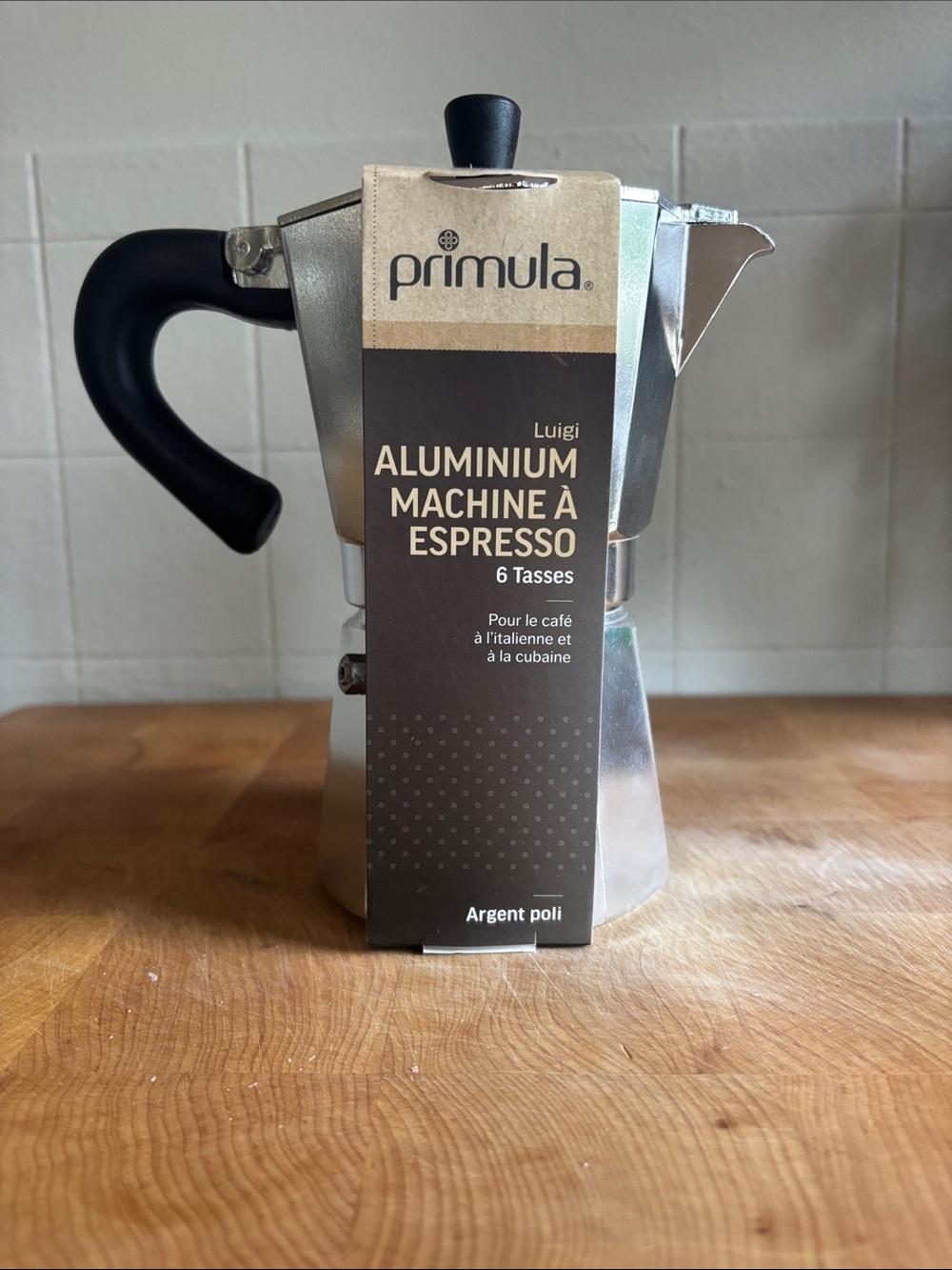 Primula Luigi Aluminum Espresso Maker - Silver with Black Handle (Moka pot)